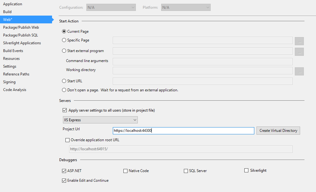 Set project URL in Visual Studio